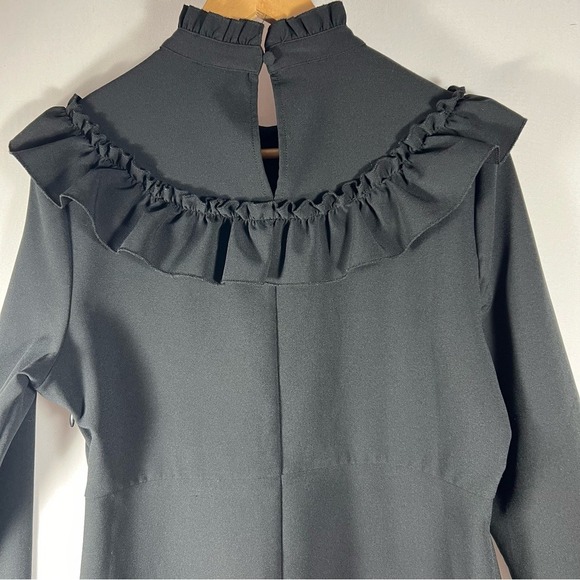 Black Ruffle Mock Neck Long Sleeve Mini Dress - Picture 7 of 15
